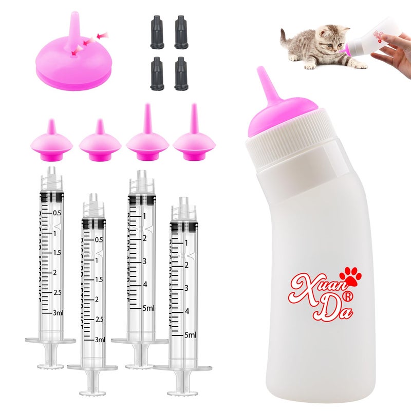 Xuanda Pet Feeding Nipple with Syringe, Soft Silicone Nursing Pet Feeding Bottle, Ventilation Valve Resistant Tearing for Puppies, Kittens, Rabbit, Small Wildlife (M Nipple,Pink) - Image 1